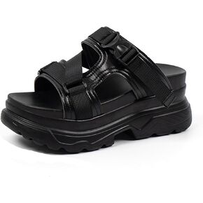 Women's Adjustable Buckle Platform Non Slip Slippers Fashion Hollow Slip On Round Open Toe Memory Foam Lncrease Casual Sandals for Beach Walking Party