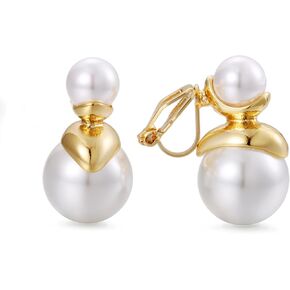 Pearl Clip on Earrings for Women White Pearl Ball Clip Stud Earrings Simulated Pearl Earring Non Pierced Earrings Fashion Jewelry