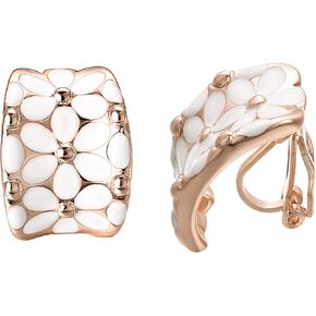 Yoursfs White Flower Clip On Earrings For Women Plated Rose Gold Elegant Non Pierced Wedding Earrings Trendy Jewelry