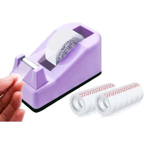 Tape Dispenser Desk with 12 Rolls Transparent Cute Small Tape Dispenser Packing Refills Invisible Tape Desktop Tape Dispenser for Christmas Gift Wrapping Office Home School Supplies Purple