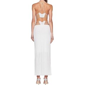 Women's Fairy Butterfly Maxi Dress Sexy Sleeveless Backless Long Dress Bandage String Bodycon Beach Club Party Dress