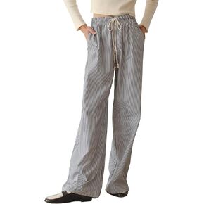 LONGBIDA Womens Comfy Wide Leg Causal Pajama Pants High Wasited Striped Lounge Pants for Woman Y2k Soft Pajama Bottoms