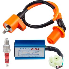 GY6 CDI 6 دبوس ملف الإشعال الأزرق قطع غيار برتقالية مناسبة للسباقات عالية الأداء 50cc 125cc 150cc الدراجة البخارية ATV Go Kart مع 3 أقطاب كهربائية A7TJC شرارة التوصيل.
