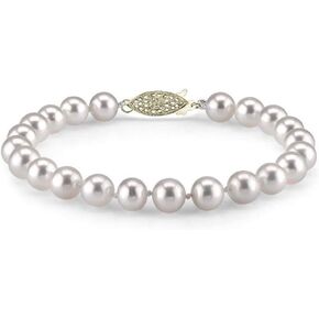 The Pearl Source 14K Gold 8-9mm AAAA Quality Round White Freshwater Cultured Pearl Bracelet for Women