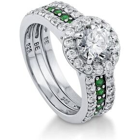 BERRICLE Sterling Silver Halo Wedding Engagement Rings Round Cubic Zirconia CZ Insert Ring Set for Women, Rhodium Plated Size 4-10