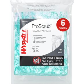 WypAll® PowerClean™ ProScrub™ Heavy Duty Wet Towels (91371), Dual Action Cleaning, Large 9.5" x 12" Wipes, Bucket Included (75 Sheets/Container)