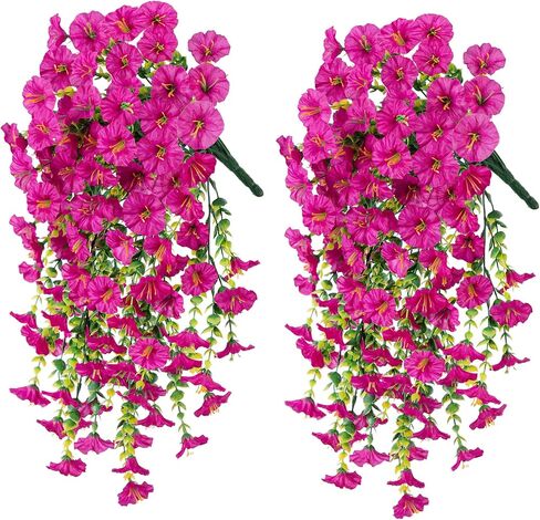 Ivydale 2 PCS Artificial Fall Fake Hanging Flowers Plants Outdoor,Silk Morning Glory Faux Flowers with Eucalyptus Leaves,UV Resistant Realistic Hanging Plant For Home Garden Decor (Orange(Brown Leaf)) in Saudi Arabia