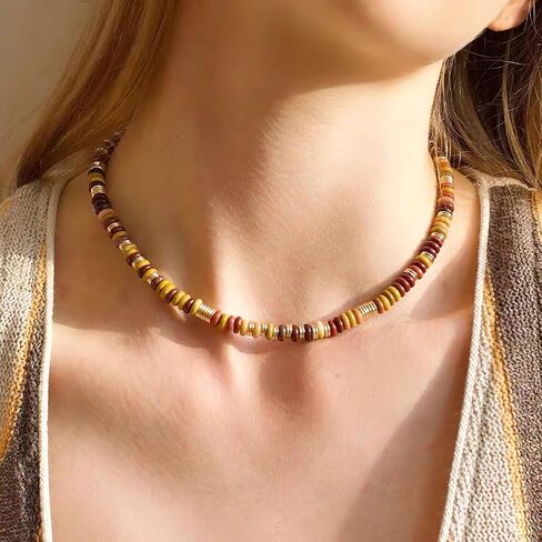 Boho Beaded Choker Necklace for Women, Gemstone Necklace， Natural Stone Surfer Necklace， Summer Beach Bohemian Jewelry for Women in Saudi Arabia