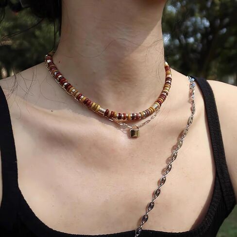 Boho Beaded Choker Necklace for Women, Gemstone Necklace， Natural Stone Surfer Necklace， Summer Beach Bohemian Jewelry for Women in Saudi Arabia