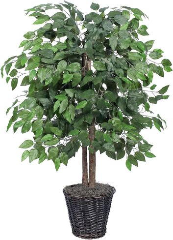 Vickerman 4' Artificial Ficus Bush - 4-Foot Tall Fake Ficus Bush in Black Plastic Pot - Realistic Floor Plant with Detailed Leaves - Perfect Fake Tree for Greenery Decor in Saudi Arabia