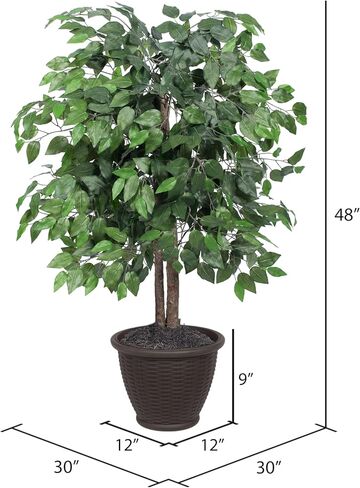 Vickerman 4' Artificial Ficus Bush - 4-Foot Tall Fake Ficus Bush in Black Plastic Pot - Realistic Floor Plant with Detailed Leaves - Perfect Fake Tree for Greenery Decor in Saudi Arabia