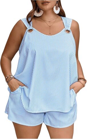 SOLY HUX Women's Plus Size Short Set Striped Sleeveless Tank Top and Shorts Summer Beach Outfits in Saudi Arabia