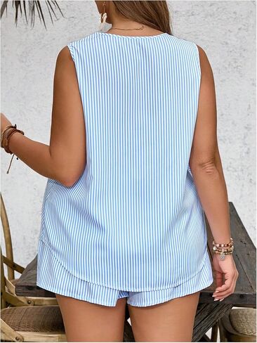 SOLY HUX Women's Plus Size Short Set Striped Sleeveless Tank Top and Shorts Summer Beach Outfits in Saudi Arabia