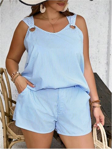 SOLY HUX Women's Plus Size Short Set Striped Sleeveless Tank Top and Shorts Summer Beach Outfits in Saudi Arabia