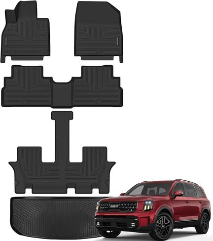 Floor Mats & Cargo Liner with Backrest Mat for 2020-2024 Kia Telluride 7 Seats Without Center Console All Weather Protection TPE Rubber Full Set Automotive Mat Accessories, Black in Saudi Arabia