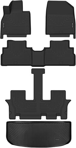 Floor Mats & Cargo Liner with Backrest Mat for 2020-2024 Kia Telluride 7 Seats Without Center Console All Weather Protection TPE Rubber Full Set Automotive Mat Accessories, Black in Saudi Arabia