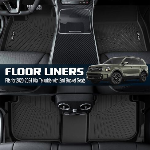Floor Mats & Cargo Liner with Backrest Mat for 2020-2024 Kia Telluride 7 Seats Without Center Console All Weather Protection TPE Rubber Full Set Automotive Mat Accessories, Black in Saudi Arabia