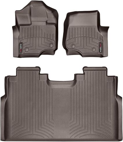 بطانات أرضية مخصصة من WeatherTech لسيارة Ford F-150 (كابينة الطاقم، مقاعد الدلو) F150 Lightning، Raptor بدون تخزين مسطح قابل للطي - الصف الأول والثاني (44697-1-2)، أسود in Kuwait