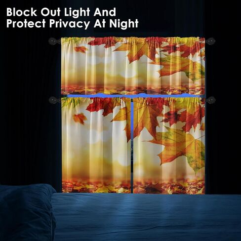 Arttown Fall Kitchen Window Curtains and Valances Set 36 Inch, Farmhouse Truck Pumpkins House Gnomes Vintage Short Tier Curtain for Cafe Living Room Bathroom, Autumn 3 Pieces Set Kitchen Decor in Saudi Arabia