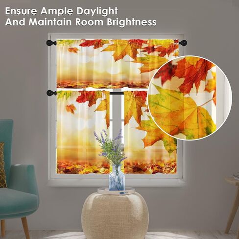 Arttown Fall Kitchen Window Curtains and Valances Set 36 Inch, Farmhouse Truck Pumpkins House Gnomes Vintage Short Tier Curtain for Cafe Living Room Bathroom, Autumn 3 Pieces Set Kitchen Decor in Saudi Arabia