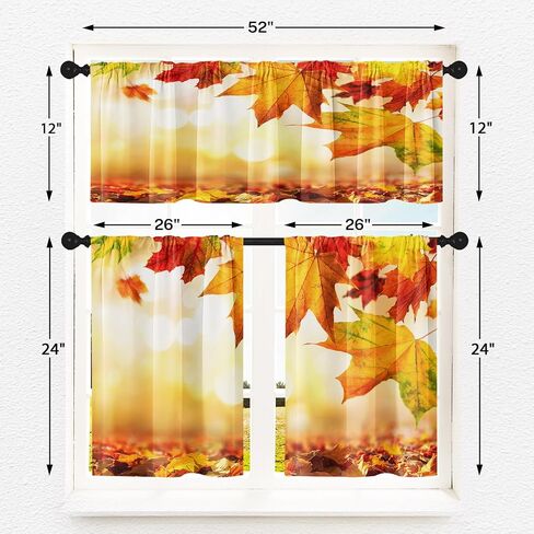 Arttown Fall Kitchen Window Curtains and Valances Set 36 Inch, Farmhouse Truck Pumpkins House Gnomes Vintage Short Tier Curtain for Cafe Living Room Bathroom, Autumn 3 Pieces Set Kitchen Decor in Saudi Arabia