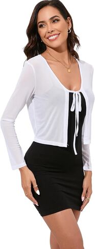 Women's Bolero Sheer Shrug Tie Front Crop Cardigan Lightweight Stretch Long Sleeve Summer Cover Up S-2XL in Saudi Arabia
