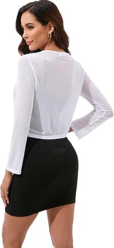 Women's Bolero Sheer Shrug Tie Front Crop Cardigan Lightweight Stretch Long Sleeve Summer Cover Up S-2XL in Saudi Arabia