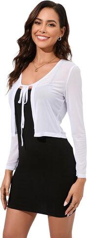 Women's Bolero Sheer Shrug Tie Front Crop Cardigan Lightweight Stretch Long Sleeve Summer Cover Up S-2XL in Saudi Arabia