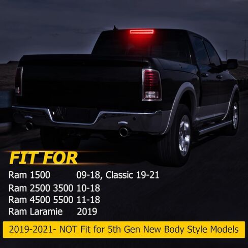 مصباح فرامل LED عالي التركيب من AUXMART لسيارة Dodge Ram 1500 2500 3500 4500 5500 2009-2018، مجموعة مصابيح توقف عالية التركيب لـ Ram Laramie 2019، استبدال ضوء الفرامل الثالث المدخن in Kuwait
