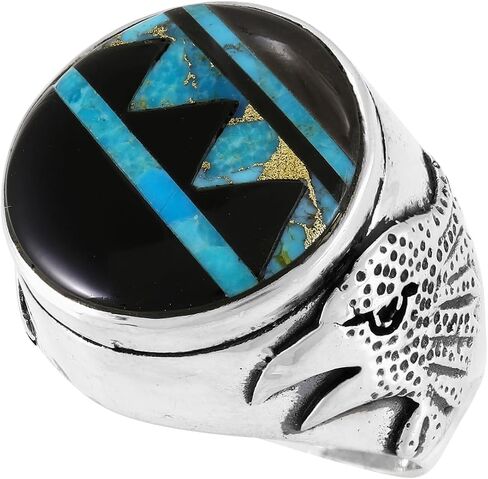 Men's Eagle Turquoise Ring Sterling Silver 925 for Men Genuine Gemstones Size 9 to 13 in Saudi Arabia