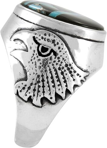 Men's Eagle Turquoise Ring Sterling Silver 925 for Men Genuine Gemstones Size 9 to 13 in Saudi Arabia