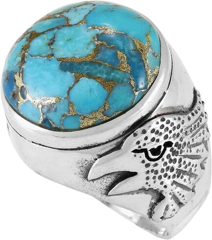 Men's Eagle Turquoise Ring Sterling Silver 925 for Men Genuine Gemstones Size 9 to 13 in Saudi Arabia