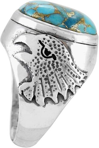 Men's Eagle Turquoise Ring Sterling Silver 925 for Men Genuine Gemstones Size 9 to 13 in Saudi Arabia