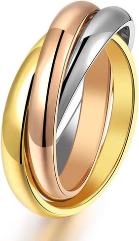 Women's Stainless Steel Gold Silver Rose Triple Band Interlocked Rolling Ring in Saudi Arabia