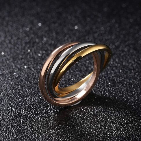 Women's Stainless Steel Gold Silver Rose Triple Band Interlocked Rolling Ring in Saudi Arabia