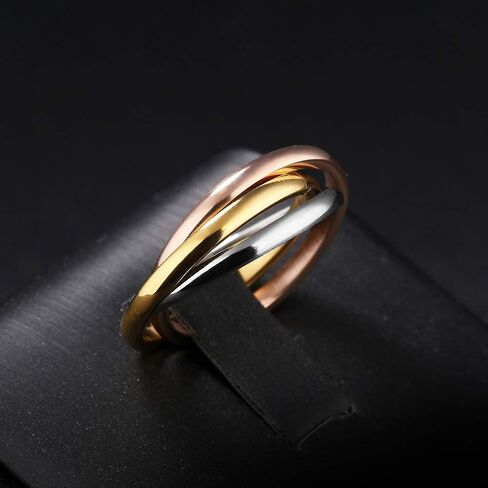 Women's Stainless Steel Gold Silver Rose Triple Band Interlocked Rolling Ring in Saudi Arabia