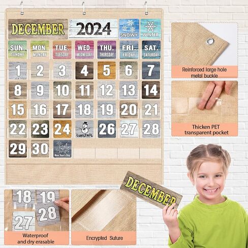 Fulmoon Rustic Calendar Pocket Chart Set Classroom Calendar Decoration Calendar Bulletin Board with Pocket Chart Seasons Festival Weather Calendar Pocket Chart for Back to School Classroom Supplies in Saudi Arabia