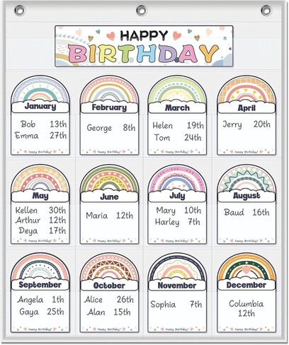 Classroom Birthday Pocket Chart, Rainbow Classroom Birthday Display, Student Birthday Tracker,Classroom Decor (White) in Saudi Arabia