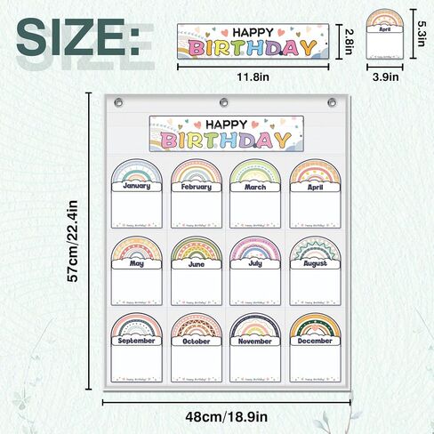 Classroom Birthday Pocket Chart, Rainbow Classroom Birthday Display, Student Birthday Tracker,Classroom Decor (White) in Saudi Arabia