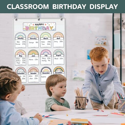 Classroom Birthday Pocket Chart, Rainbow Classroom Birthday Display, Student Birthday Tracker,Classroom Decor (White) in Saudi Arabia