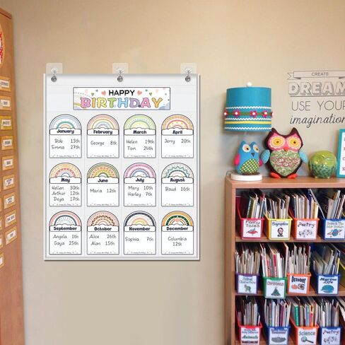 Classroom Birthday Pocket Chart, Rainbow Classroom Birthday Display, Student Birthday Tracker,Classroom Decor (White) in Saudi Arabia