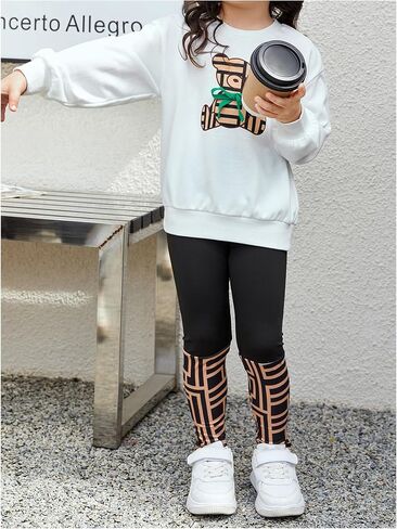 GORGLITTER البنات Geo Bear Graphic Outfit قطعتين سويت شيرت مزخرف بفيونكة مع طماق مجموعة متعدد الألوان 4Y in Saudi Arabia