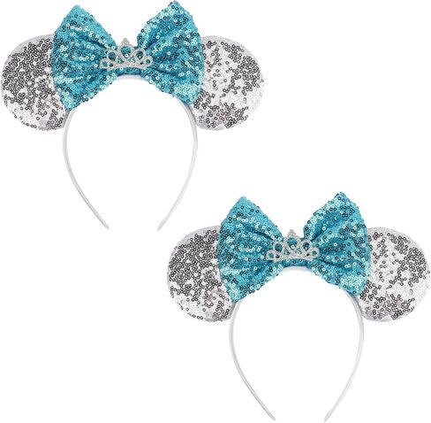 2 Pcs Sequin Mouse Ear Headbands with Bow for Birthday Party, Hair Hoop Party Decor Hair Accessories for Women Girl in Kuwait