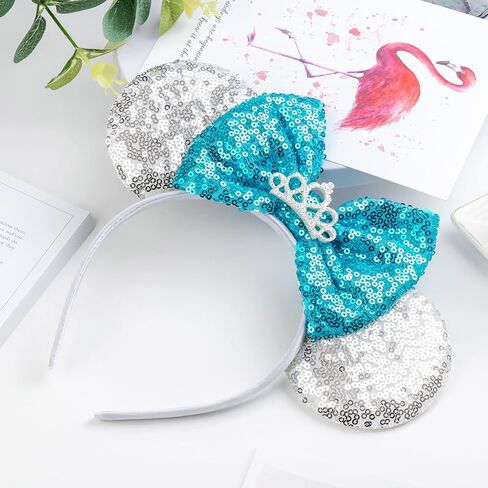 2 Pcs Sequin Mouse Ear Headbands with Bow for Birthday Party, Hair Hoop Party Decor Hair Accessories for Women Girl in Kuwait