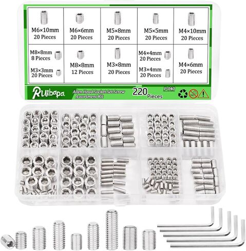 225 PCS Set Screw Assortment Kit Metric 12 Size 304 Stainless Steel Grub Screws with Hexagon Socket M3 to M8 in Kuwait