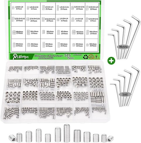 225 PCS Set Screw Assortment Kit Metric 12 Size 304 Stainless Steel Grub Screws with Hexagon Socket M3 to M8 in Saudi Arabia