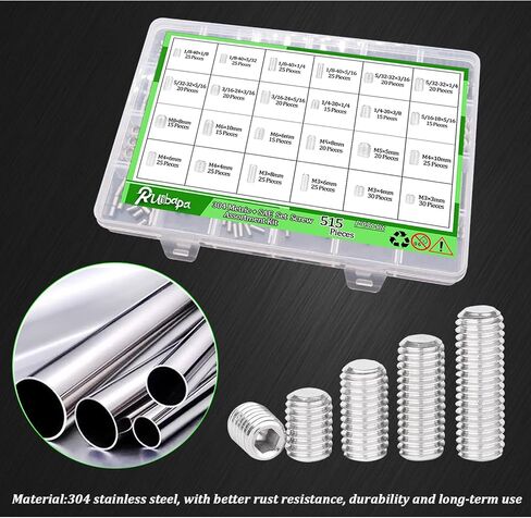 225 PCS Set Screw Assortment Kit Metric 12 Size 304 Stainless Steel Grub Screws with Hexagon Socket M3 to M8 in Saudi Arabia