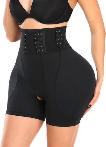 وسادات الورك المعززة والمبطنة من POP CLOSETS للنساء لملابس داخلية مع حزام لف ووسادات غمس الورك وسراويل داخلية رافعة للمؤخرة BBL شورت للتحكم في البطن، أسود، 2X-Large in Kuwait