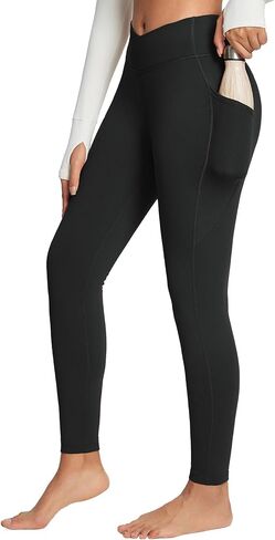 BALEAF Women's Fleece Lined Leggings with Pockets Thermal Warm Winter Tights Crossover High Waisted Yoga Pants in Saudi Arabia