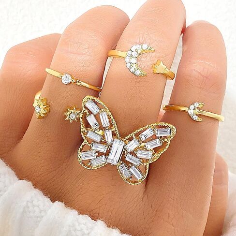 FUTIMELY 18k Gold Knuckle Rings Set for Women Teen Girls,Trendy Cubic Zirconia Butterfly Stackable Midi Rings Set,Charming Birthday Jewelry Gift in Saudi Arabia